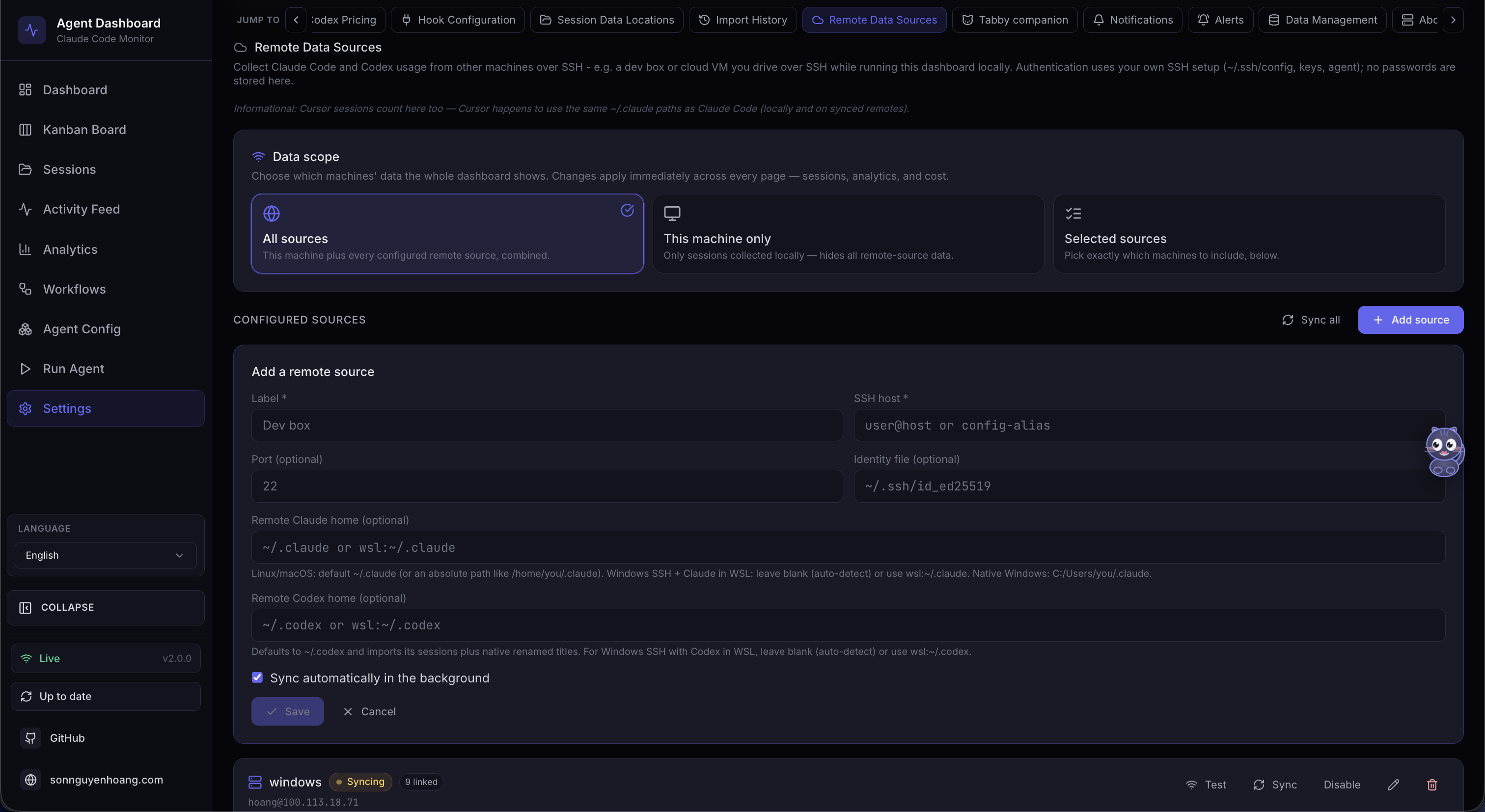 Settings — Remote Data Sources