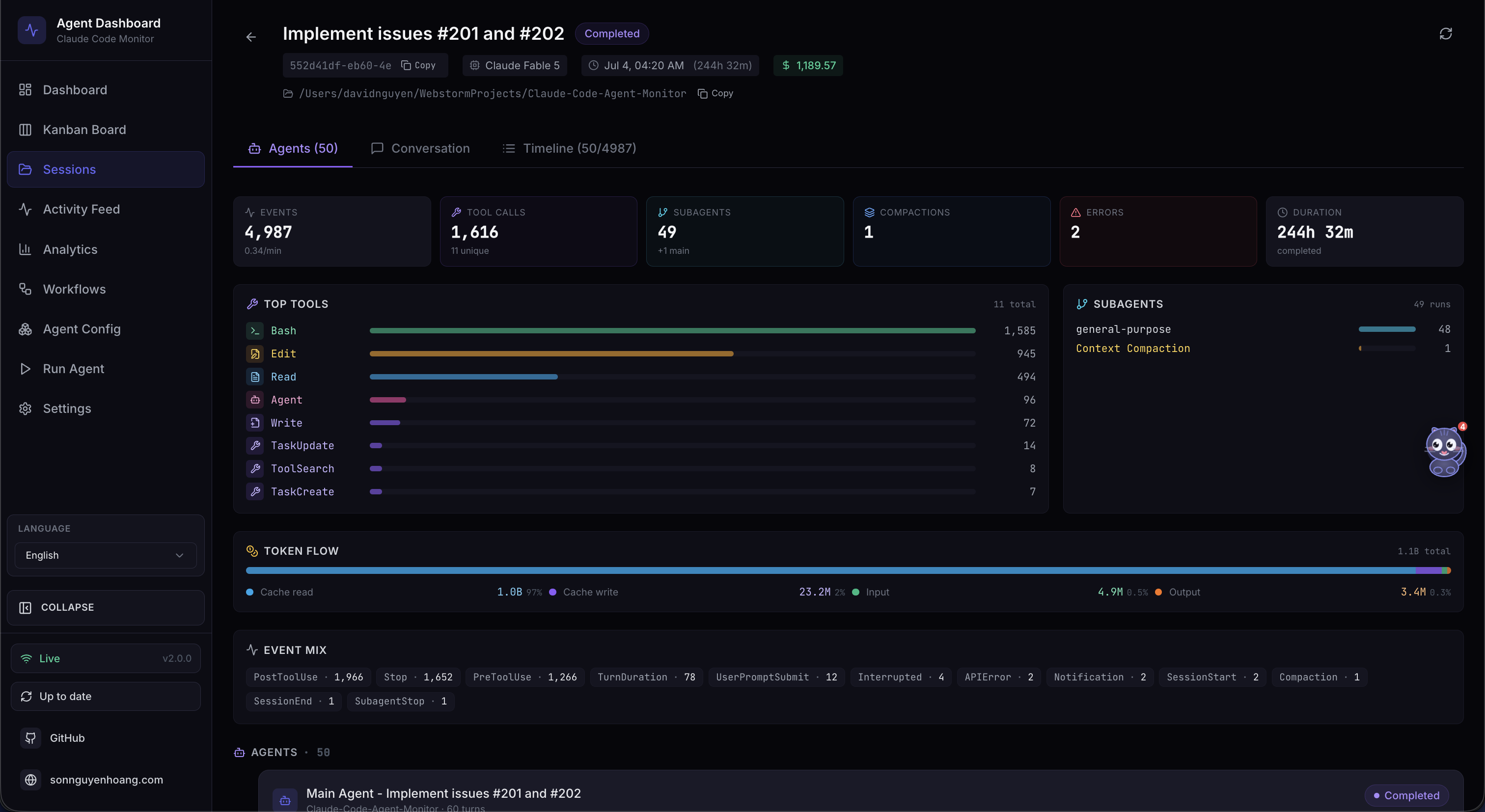 Session Detail — Agents tab