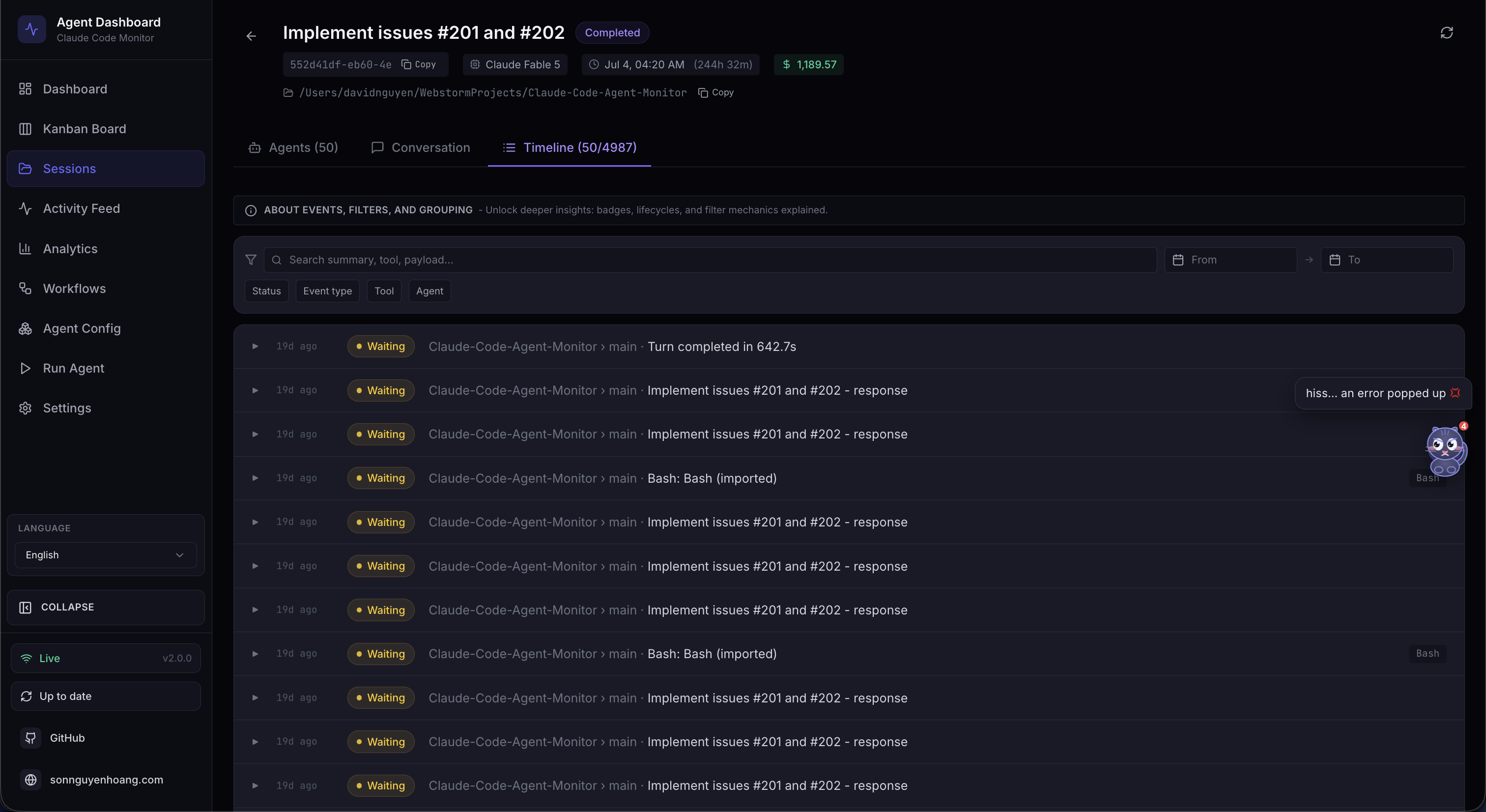 Session Detail — Timeline tab