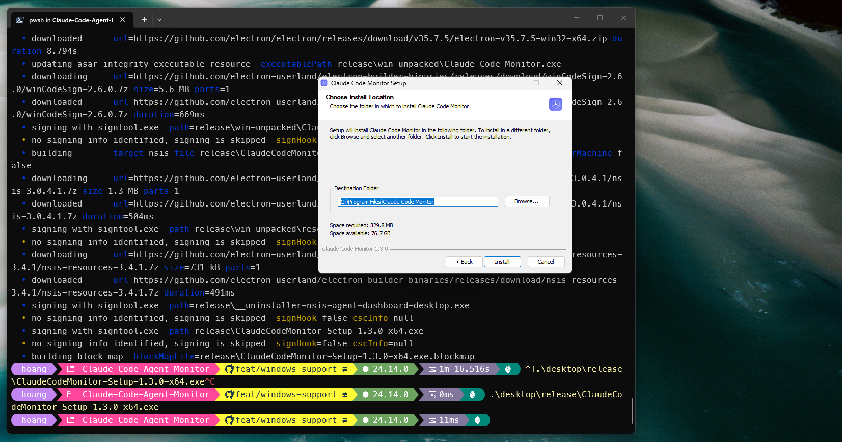 NSIS installer step 2 — Choose Install Location, with the per-user %LOCALAPPDATA%\Programs destination folder