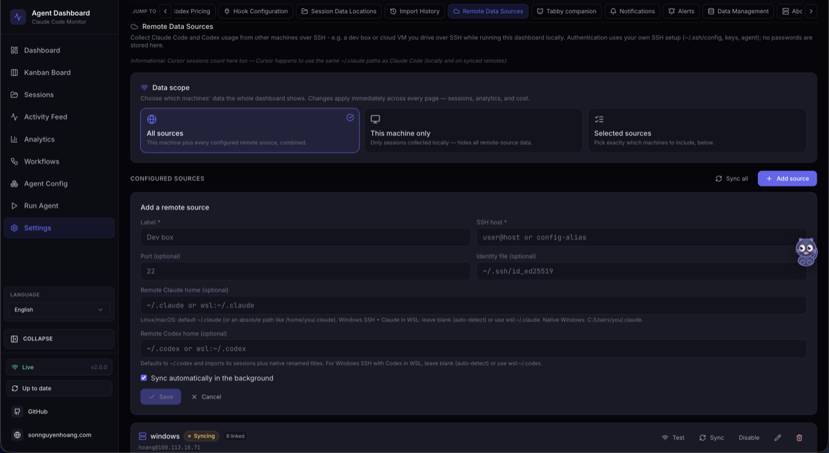 Remote Data Sources settings