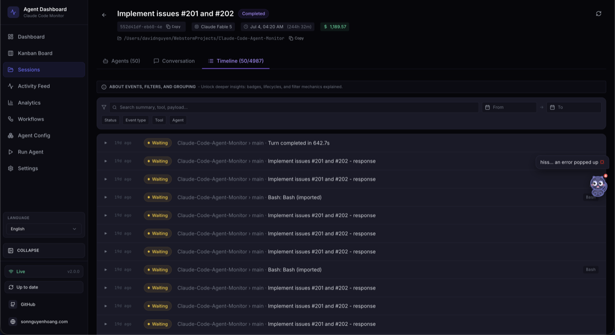Session event timeline