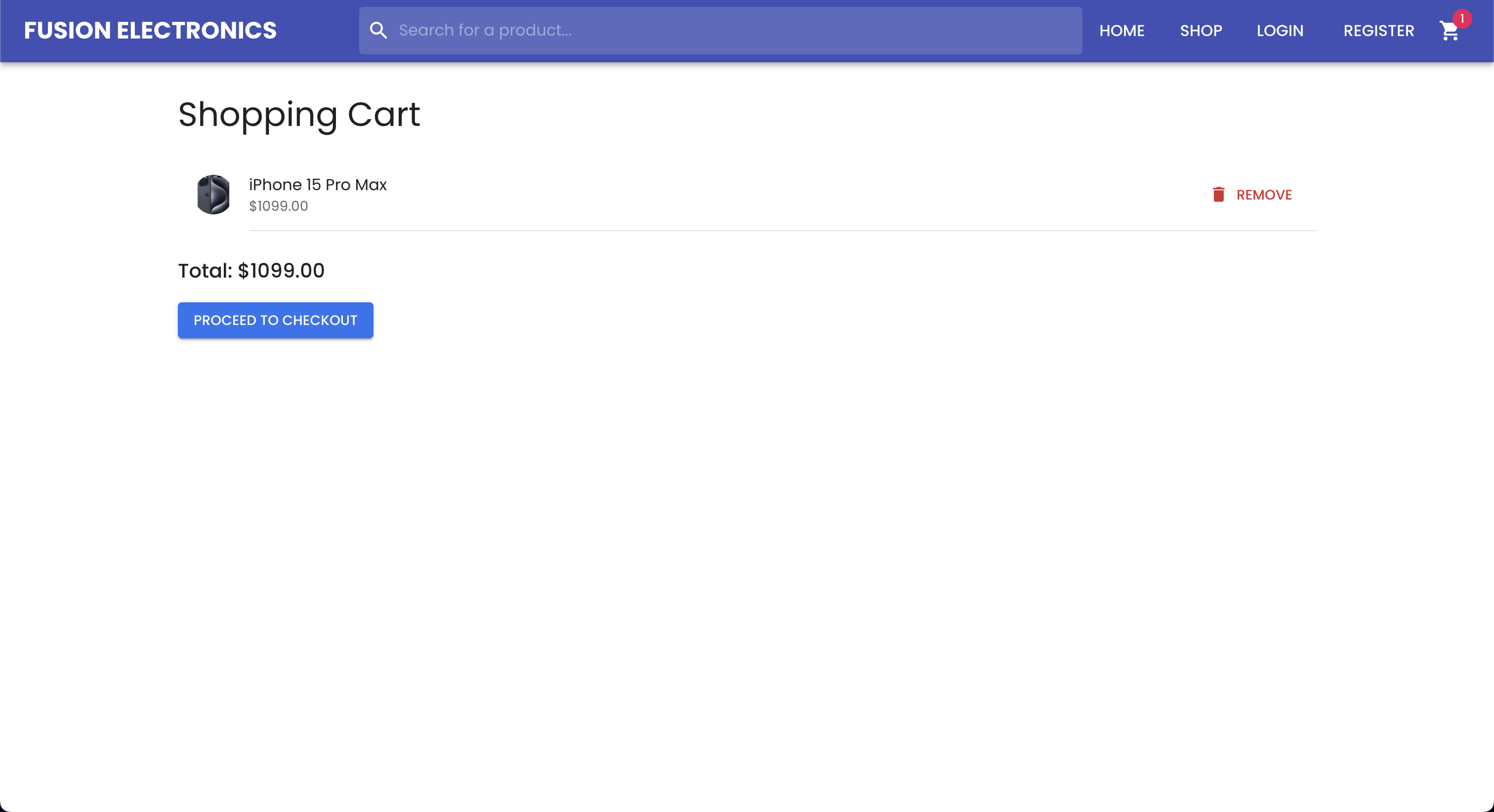 Fusion Electronics Cart Page