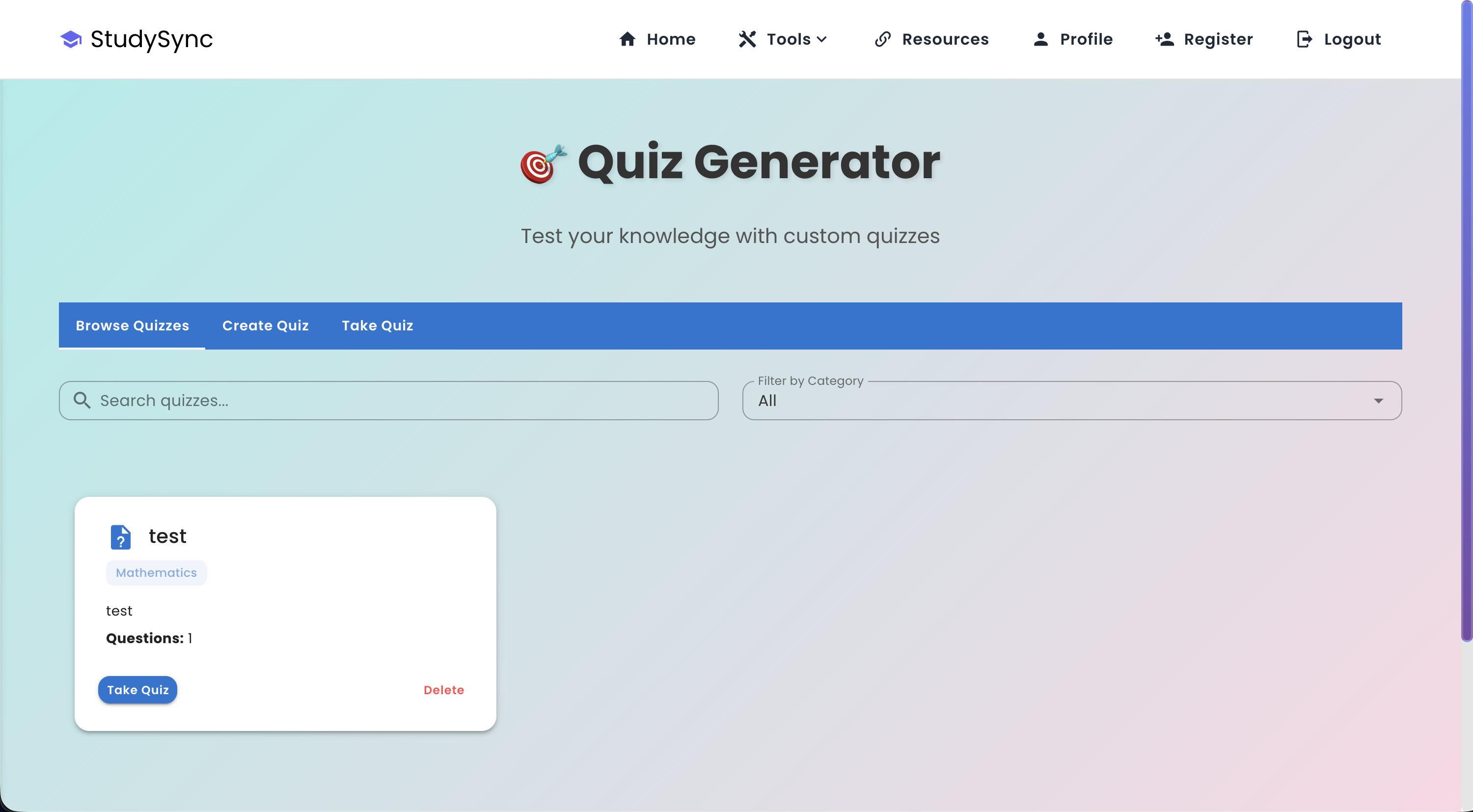 Quiz Section UI