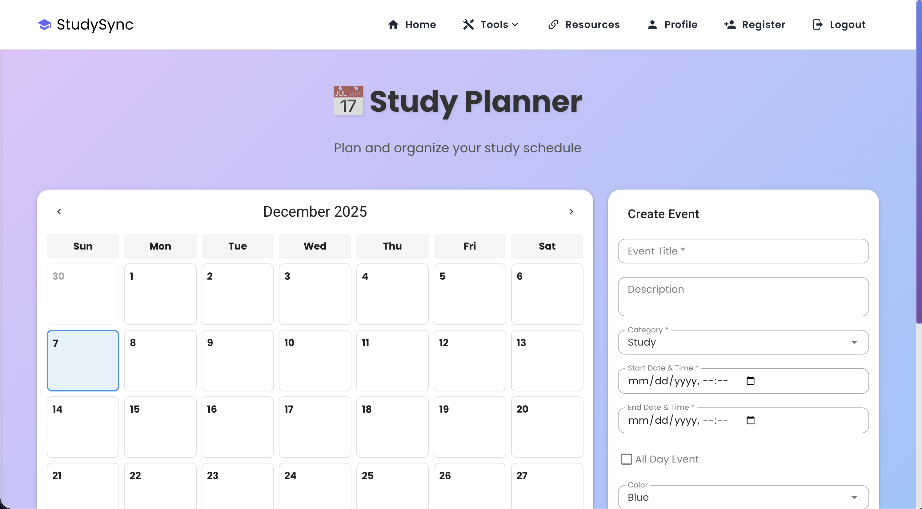 Study Planner UI