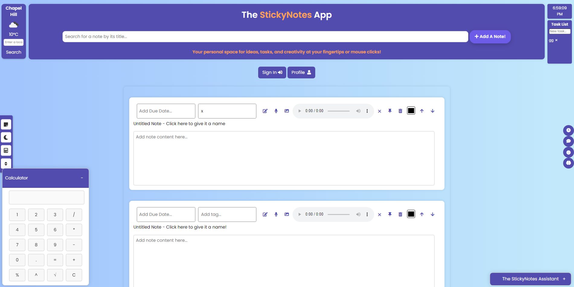 The StickyNotes App Interface
