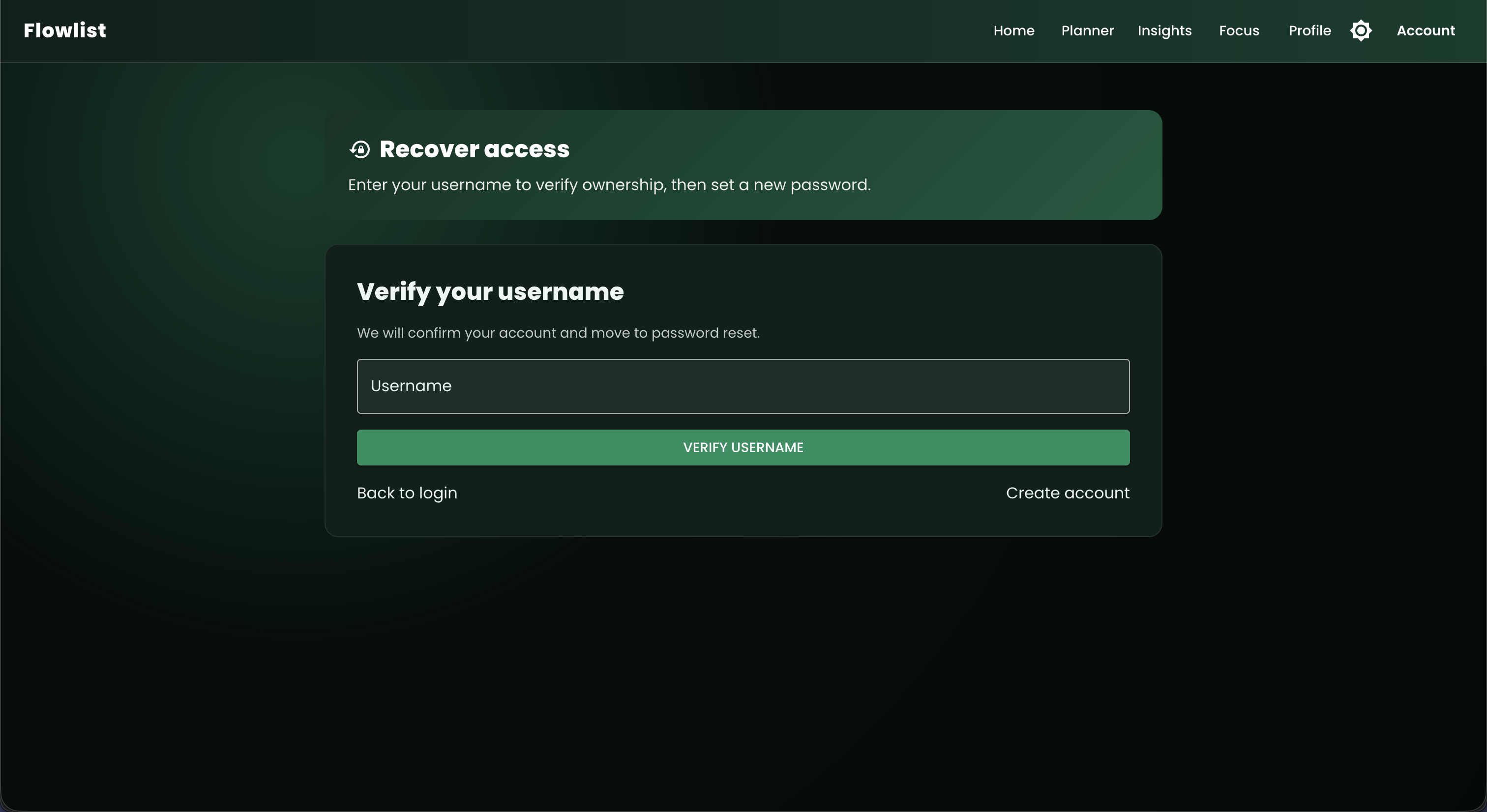 Forgot Password Page in Dark Mode