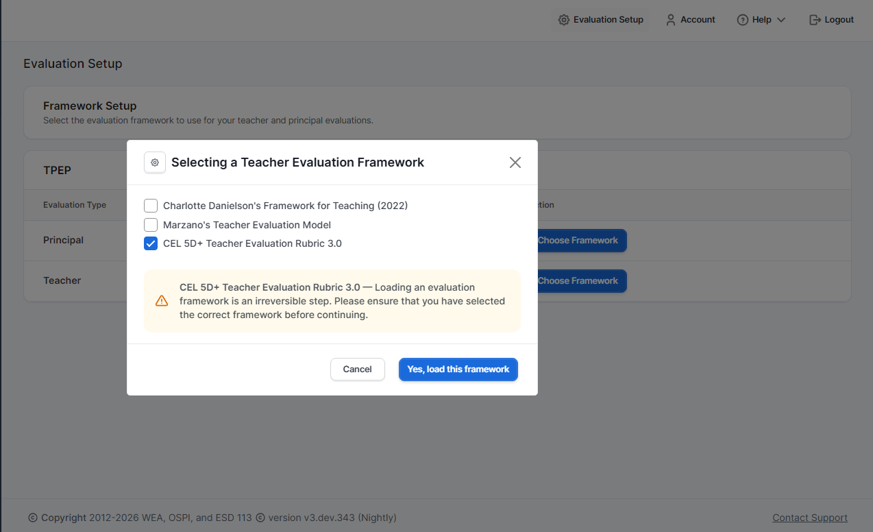 Framework Selection Warning