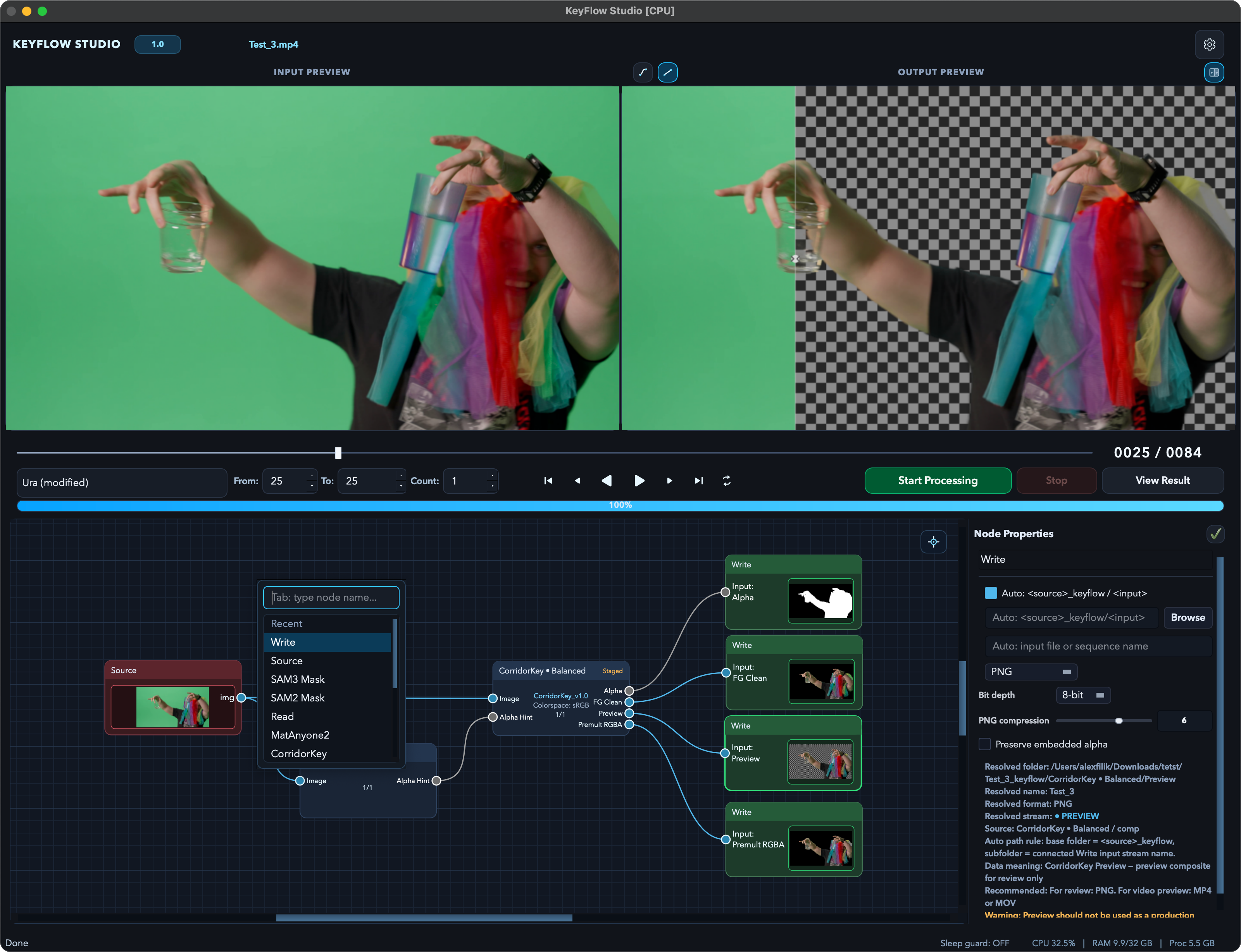 KeyFlow Studio node graph workflow