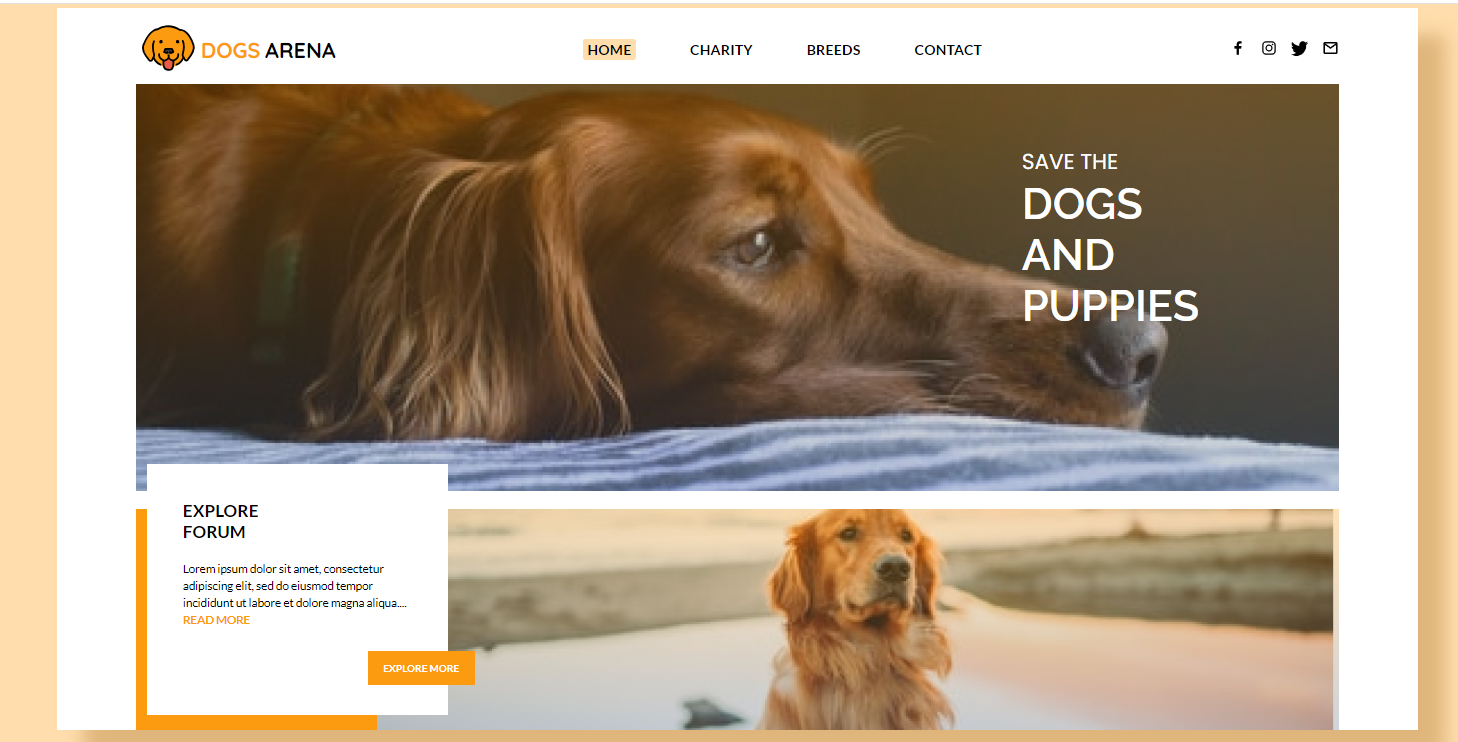 Dog arena landing page