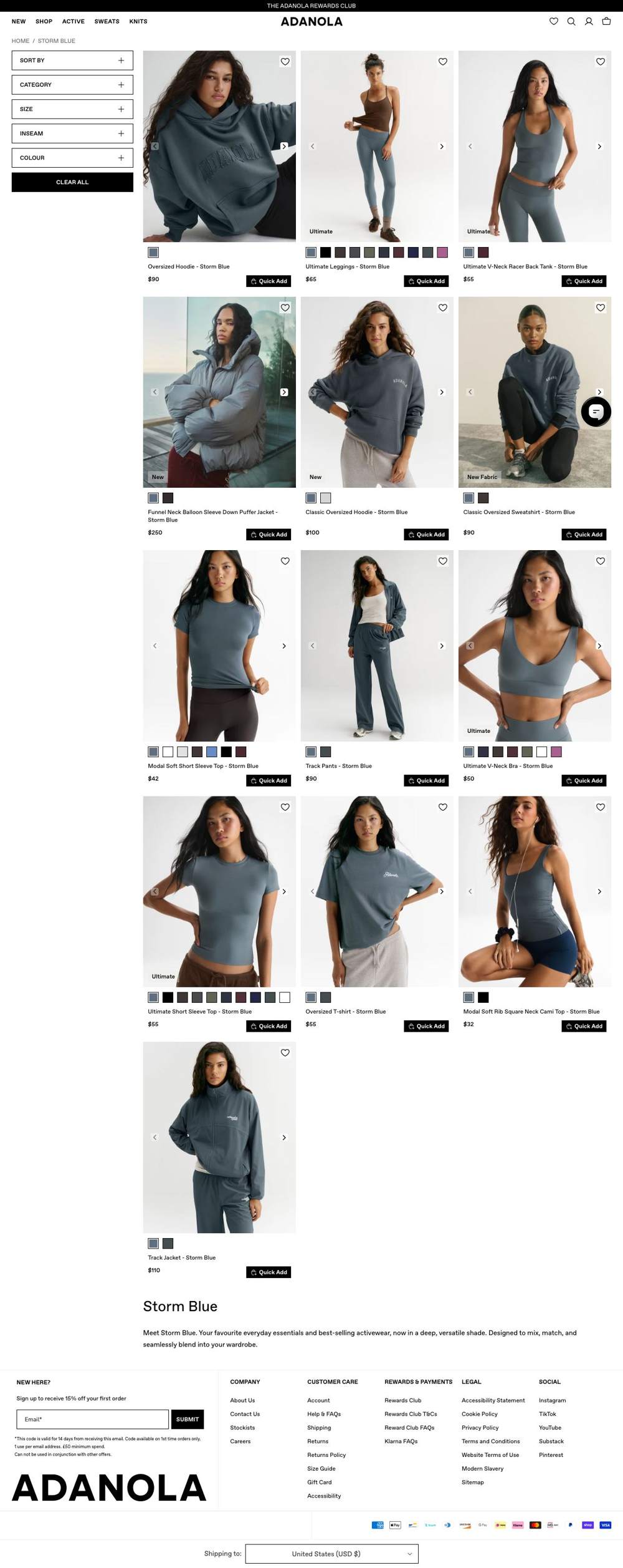 Adanola landing page: Storm Blue