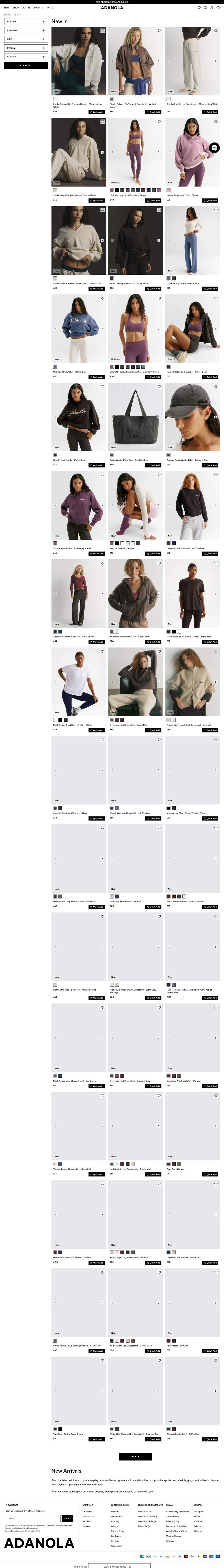 Adanola landing page: New Arrivals
