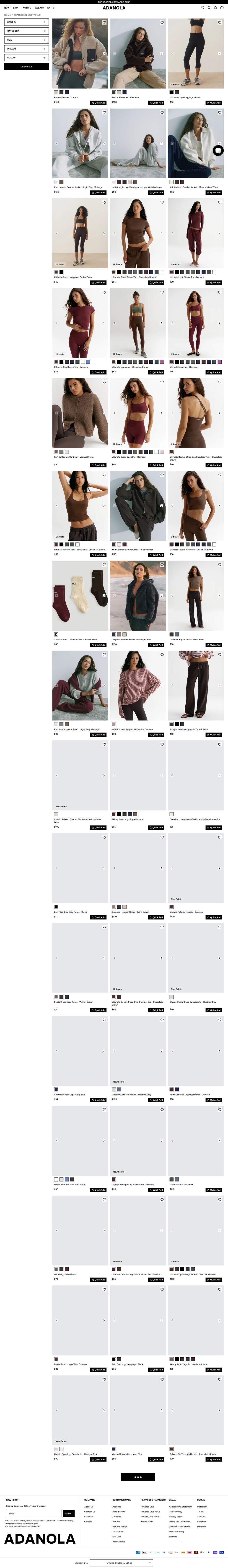 Adanola landing page: You are shopping in United States