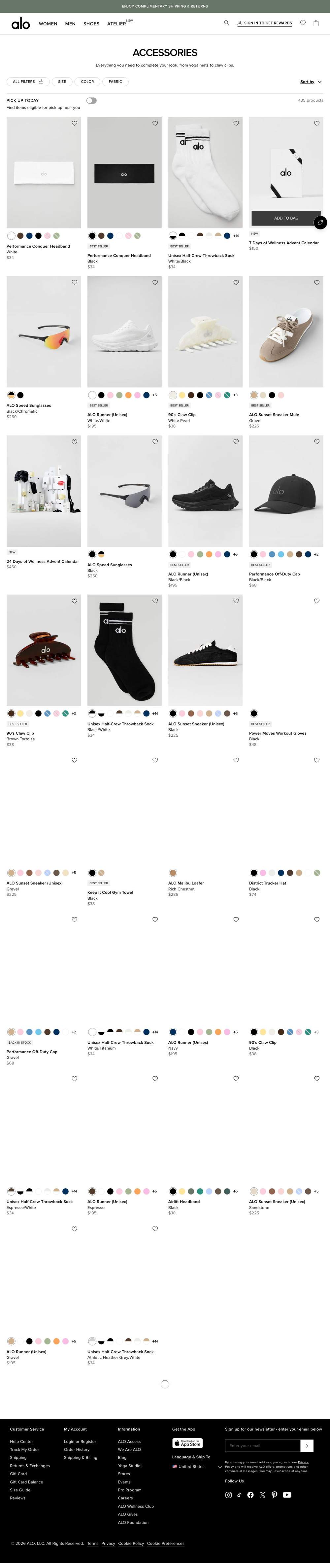Alo Yoga landing page: ACCESSORIES