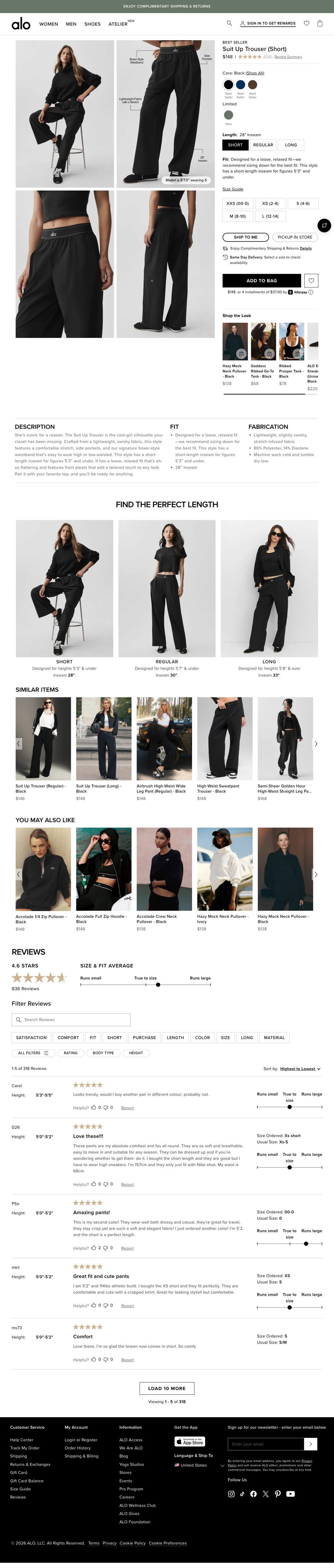 Alo Yoga landing page: Suit Up Trouser (Short)