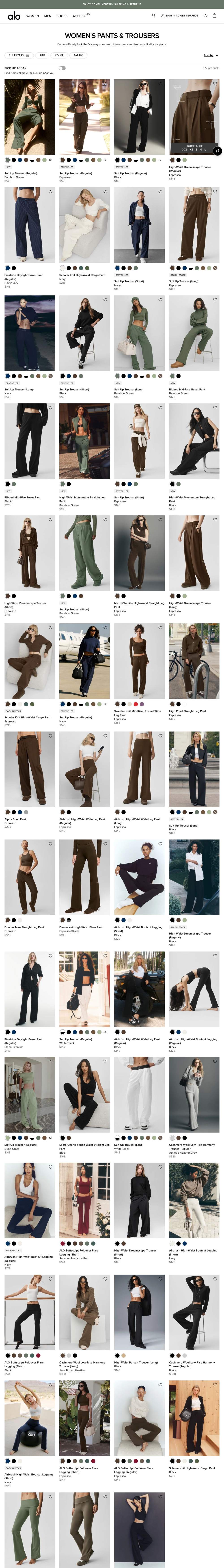 Alo Yoga landing page: WOMEN'S PANTS & TROUSERS