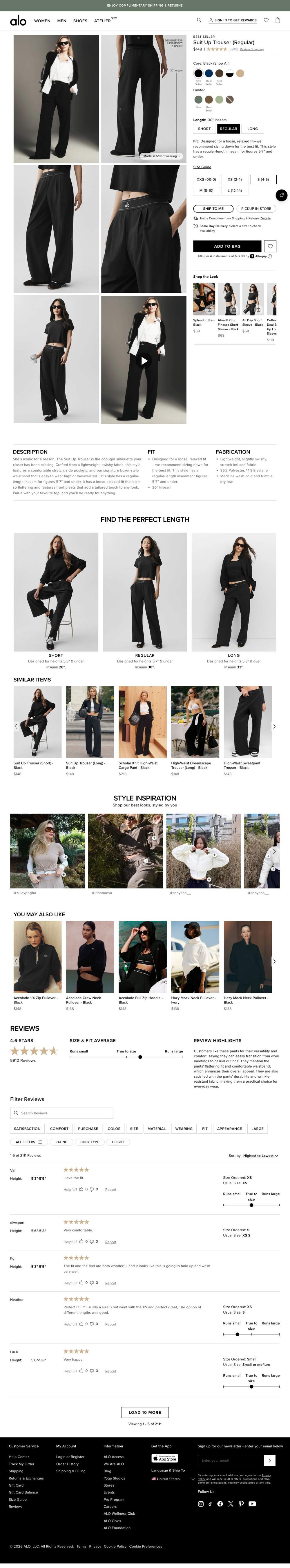 Alo Yoga landing page: Suit Up Trouser (Regular)