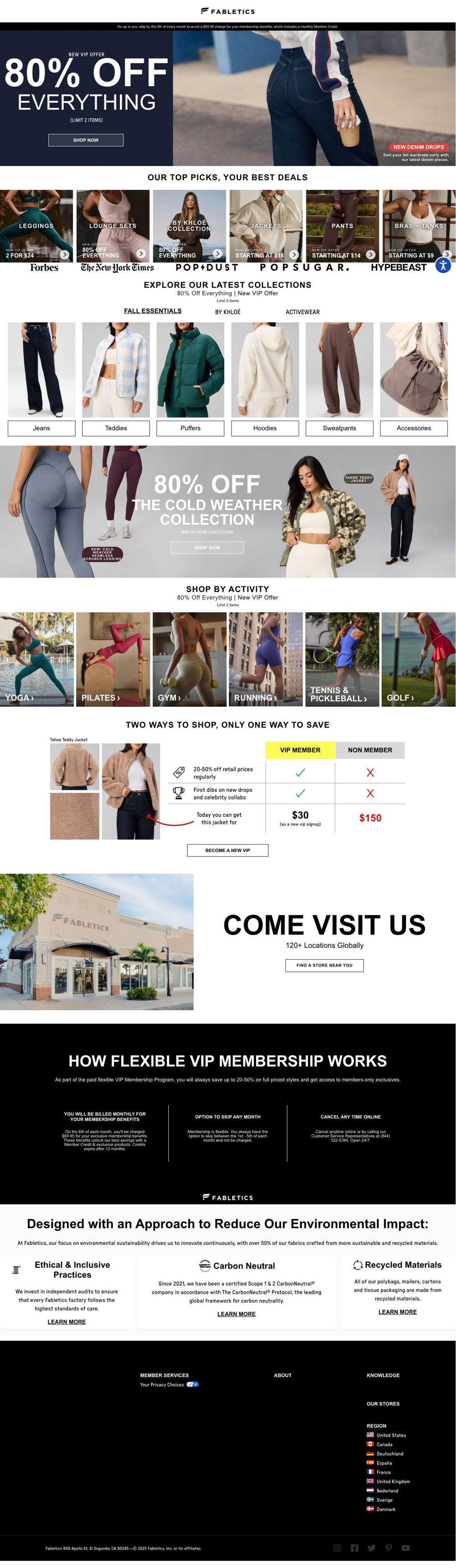 Fabletics landing page: Privacy Preferences