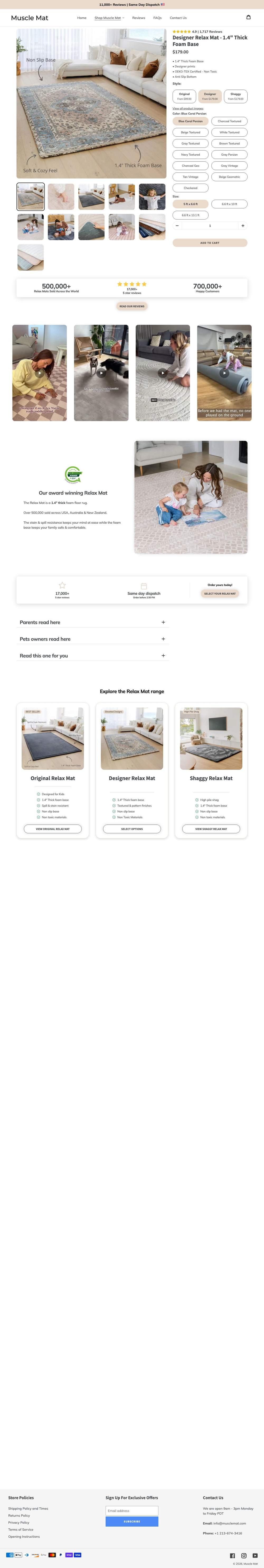 Muscle Mat landing page: Designer Relax Mat - 1.4" Thick Foam Base