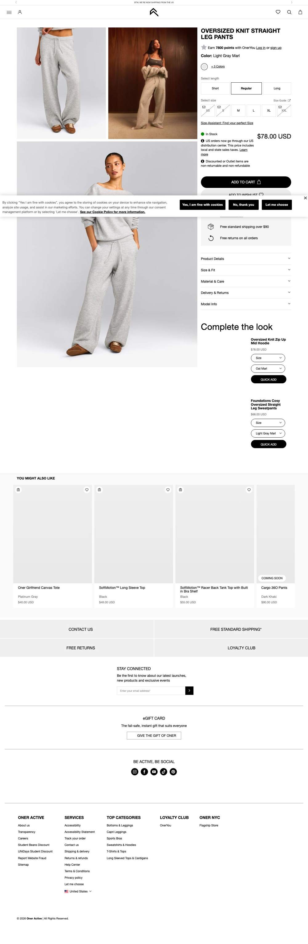 Oner Active landing page: OVERSIZED KNIT STRAIGHT LEG PANTS