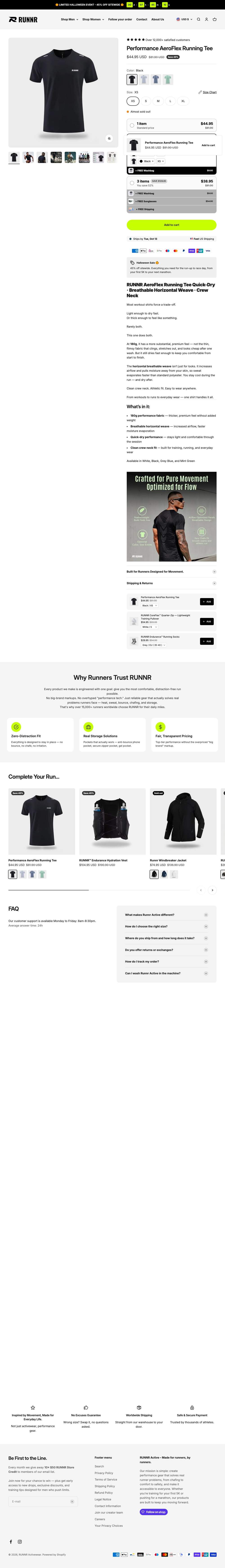 Runnr Active landing page: Performance AeroFlex Running Tee