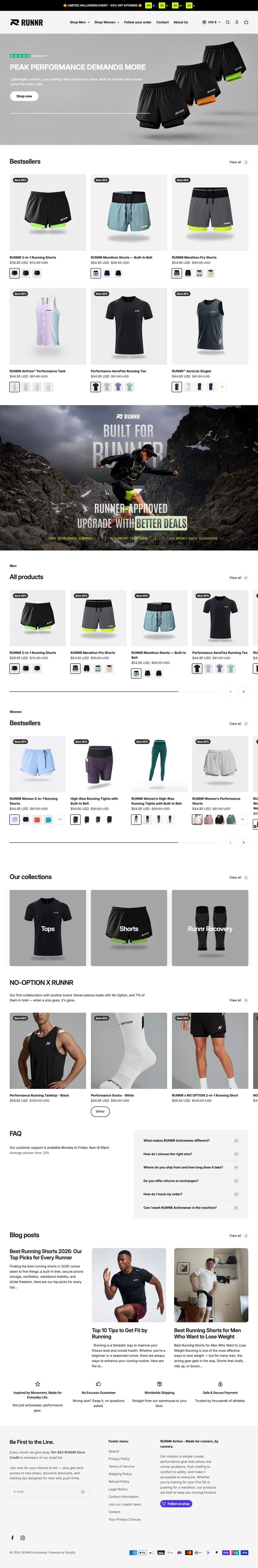 Runnr Active landing page: RUNNR Activewear