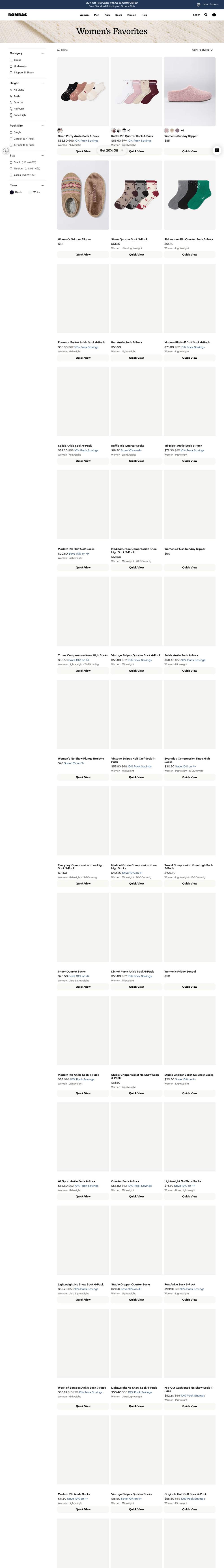 Bombas landing page: Women's Favorites