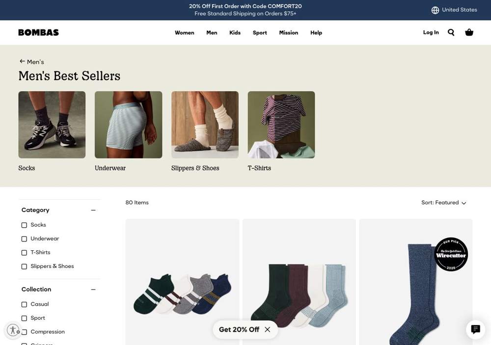 Bombas landing page: Men's Best Sellers