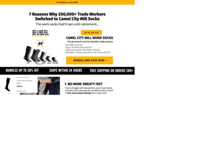 Camel City Mill Work Socks landing page