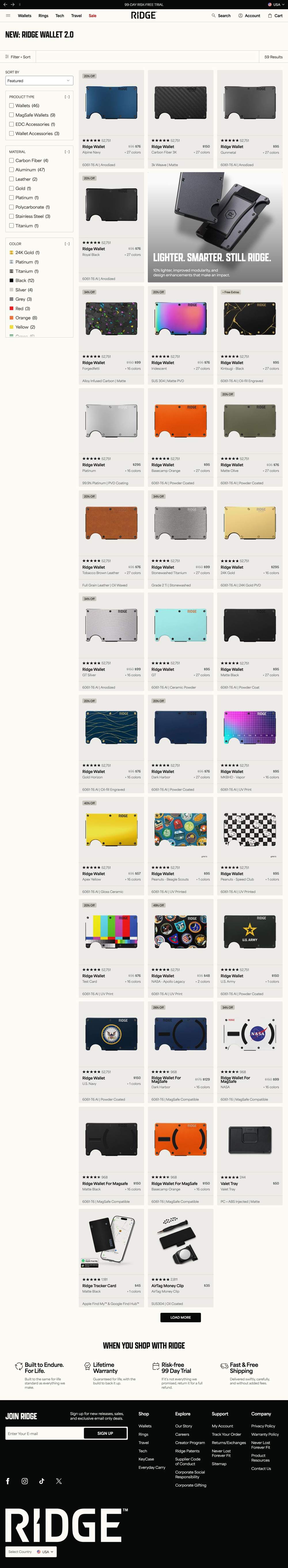 Ridge landing page: NEW: RIDGE WALLET 2.0
