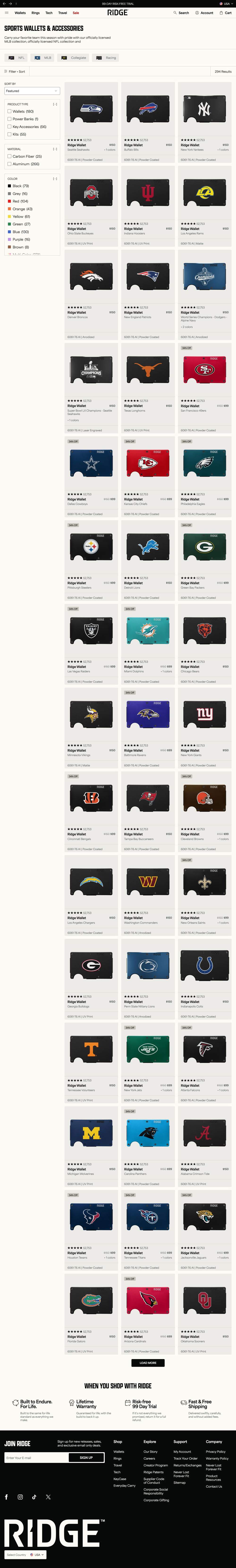 Ridge landing page: SPORTS WALLETS & ACCESSORIES