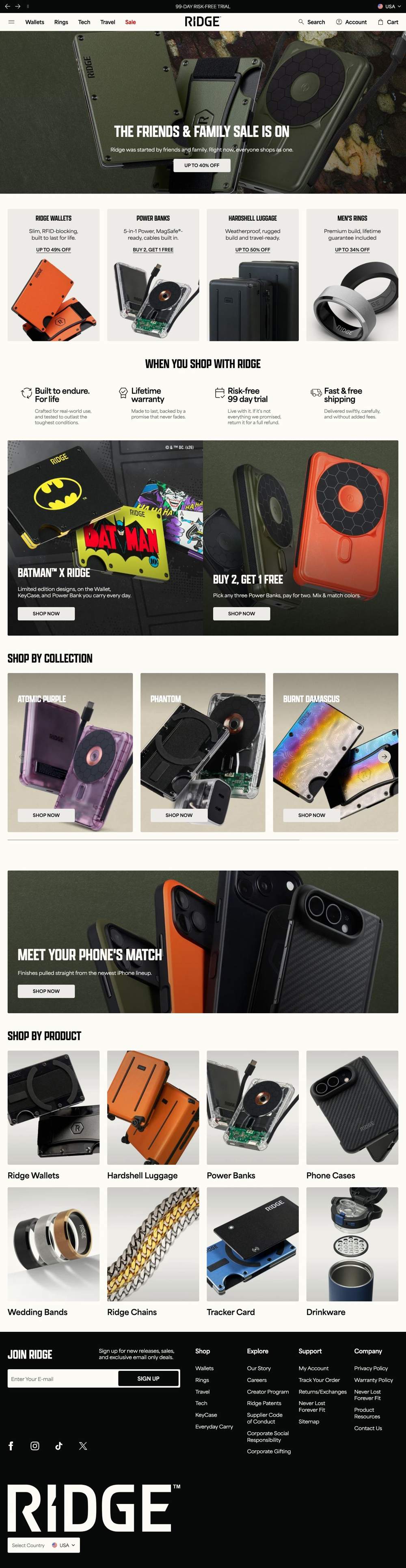 Ridge landing page: THE FRIENDS & FAMILY SALE IS ON