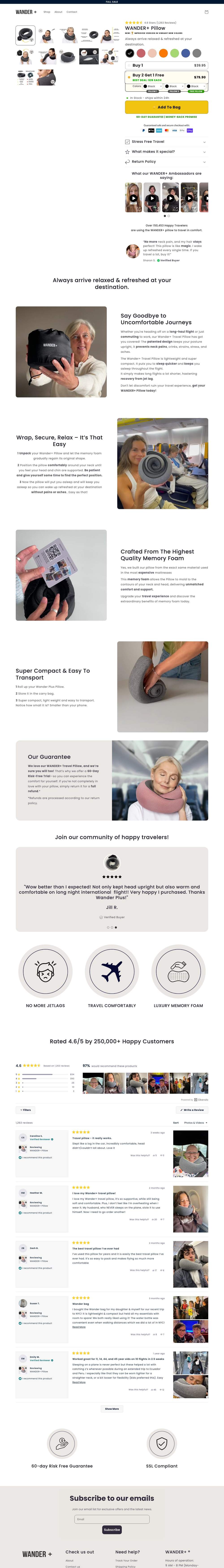 Wander Plus landing page: WANDER+ Pillow