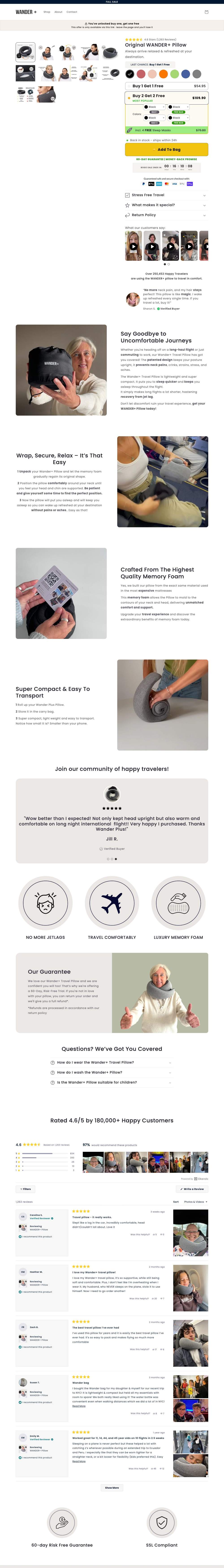 Wander Plus landing page: Original WANDER+ Pillow