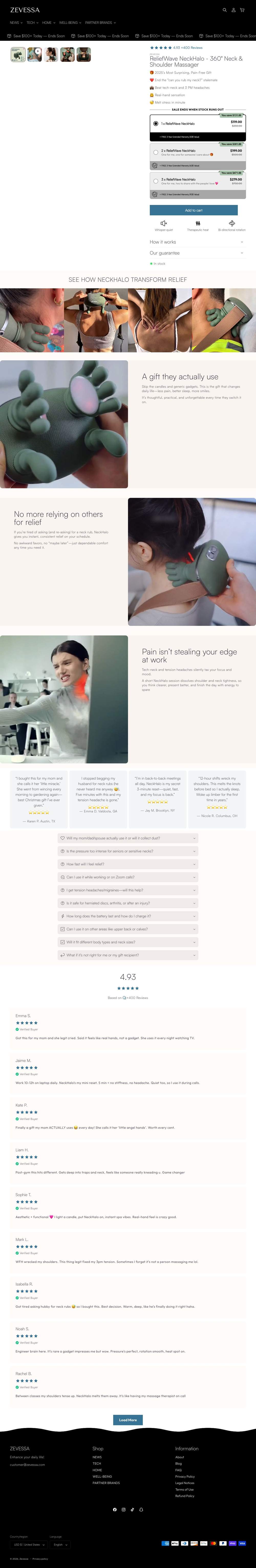 Zevessa landing page: ReliefWave NeckHalo - 360° Neck & Shoulder Massager