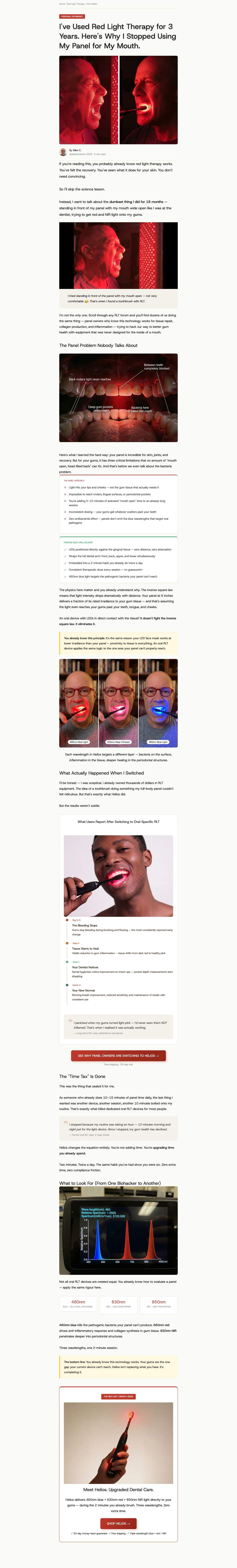 Helios landing page: I've Used Red Light Therapy for 3 Years. Here's Why I Stopped Using My Panel for My Mouth.