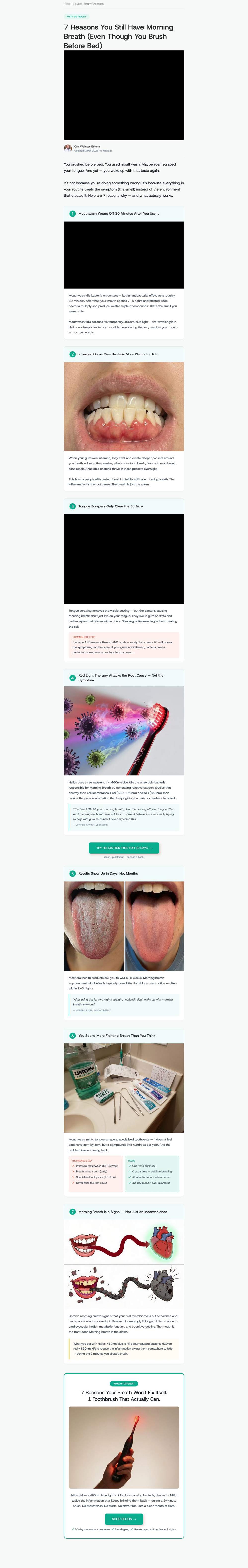 Helios landing page: 7 Reasons You Still Have Morning Breath (Even Though You Brush Before Bed)