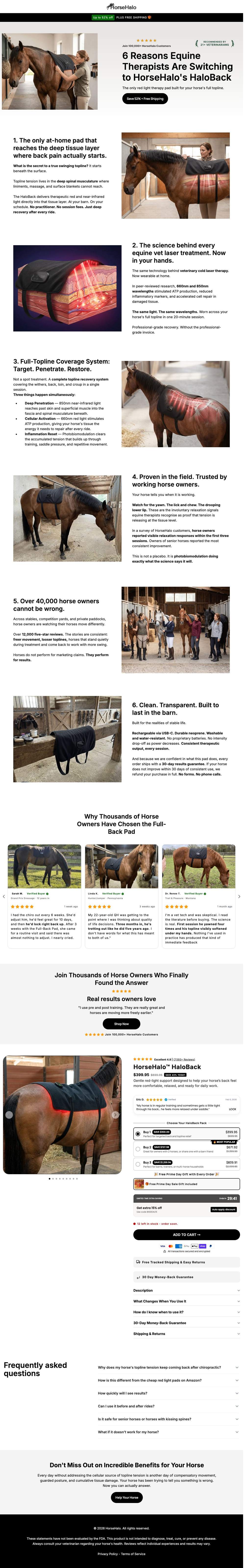 HorseHalo landing page: 6 Reasons Equine Therapists Are Switching to HorseHalo's HaloBack