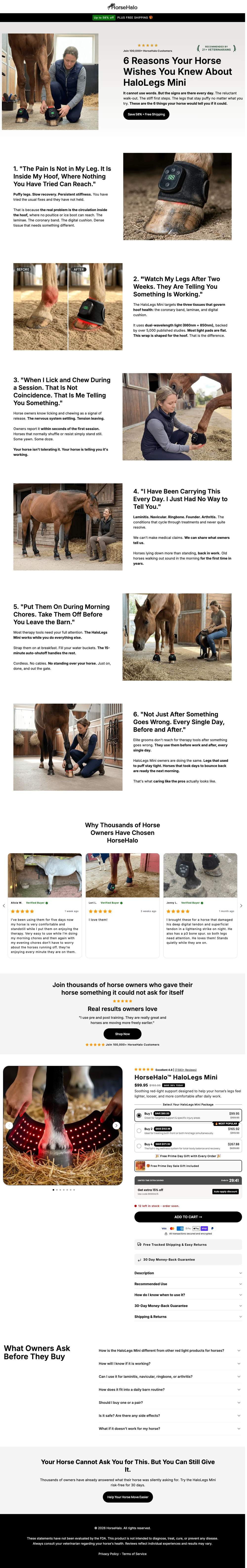 HorseHalo landing page: 6 Reasons Your Horse Wishes You Knew About HaloLegs Mini