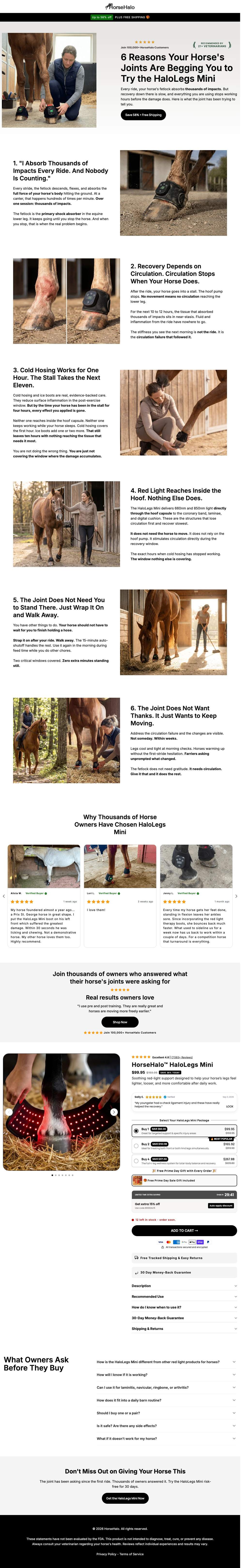 HorseHalo landing page: 6 Reasons Your Horse's Joints Are Begging You to Try the HaloLegs Mini