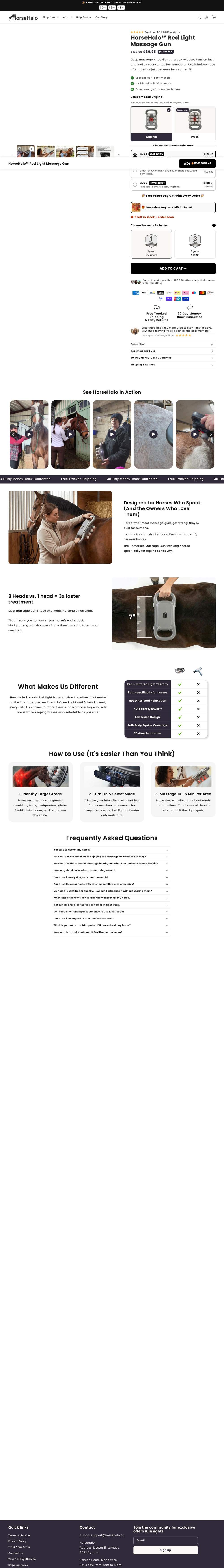 HorseHalo landing page: HorseHalo™ Red Light Massage Gun