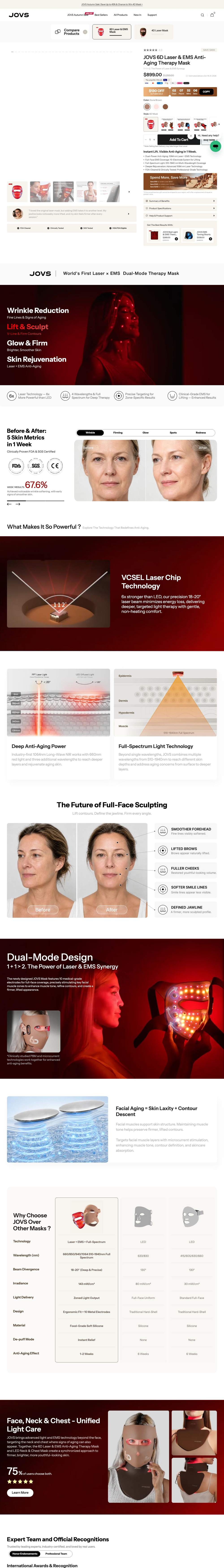 JOVS landing page: JOVS 6D Laser & EMS Anti-Aging Therapy Mask