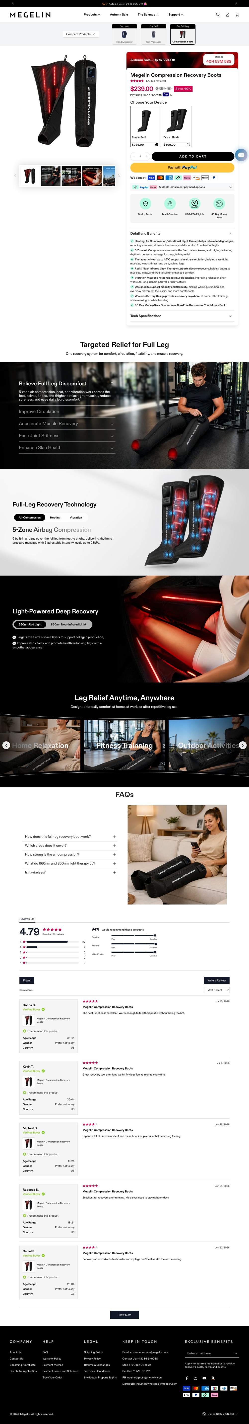 Megelin landing page: Megelin Compression Recovery Boots