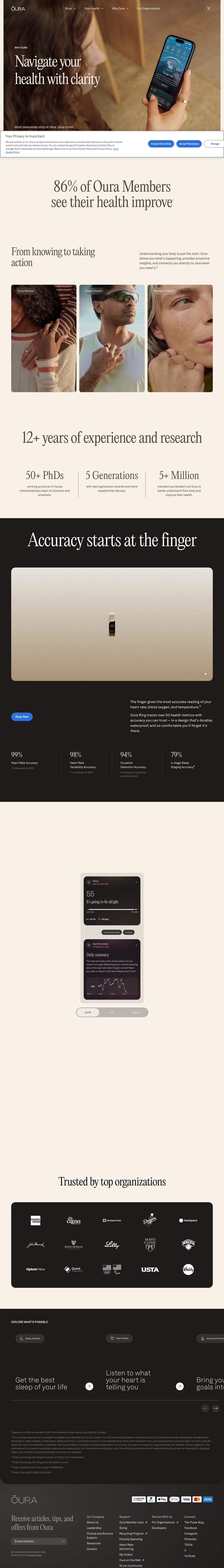 Oura landing page: Navigate your health with clarity
