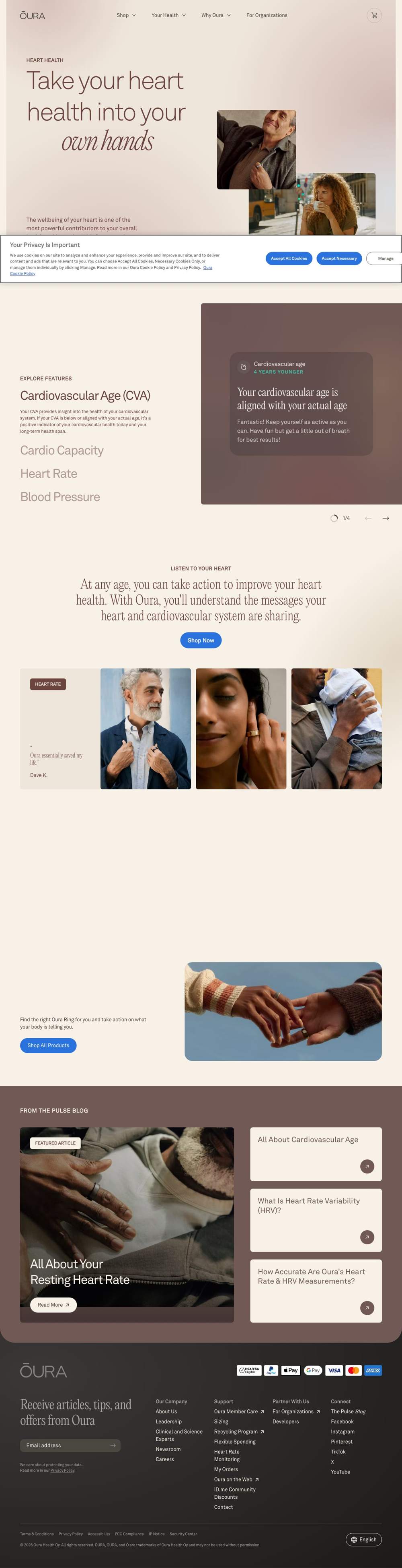 Oura landing page: Take your heart health into your own hands