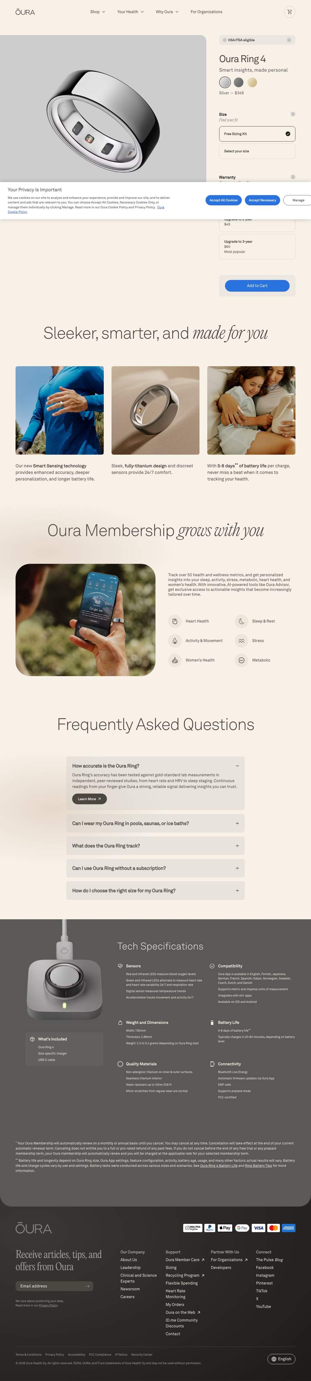 Oura landing page: Oura Ring 4