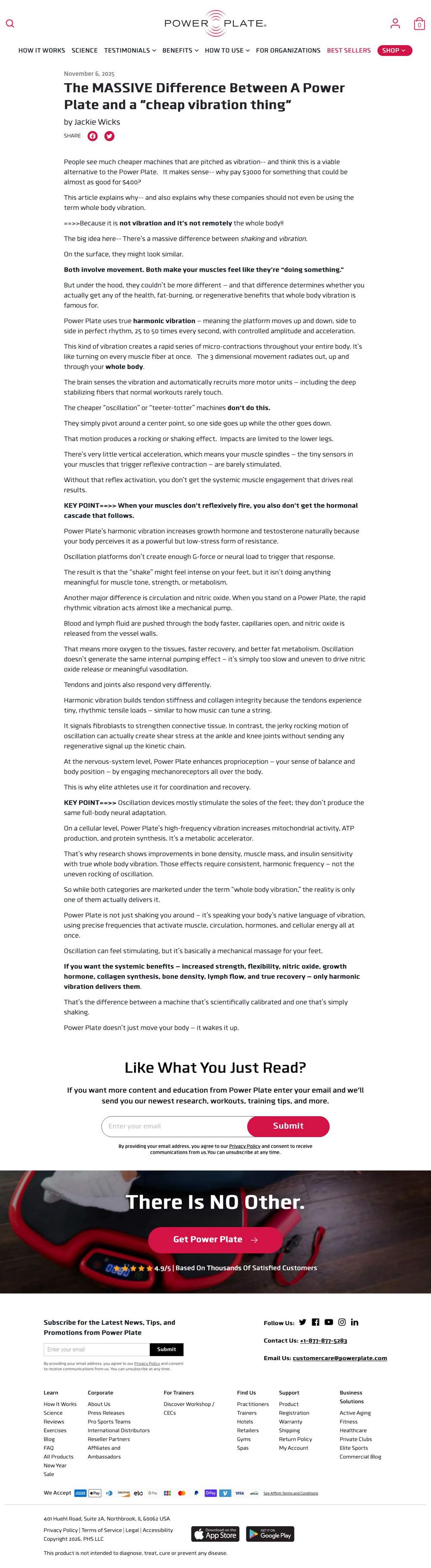 Power Plate Beauty & Wellness landing page: The MASSIVE Difference Between A Power Plate and a "cheap vibration thing"