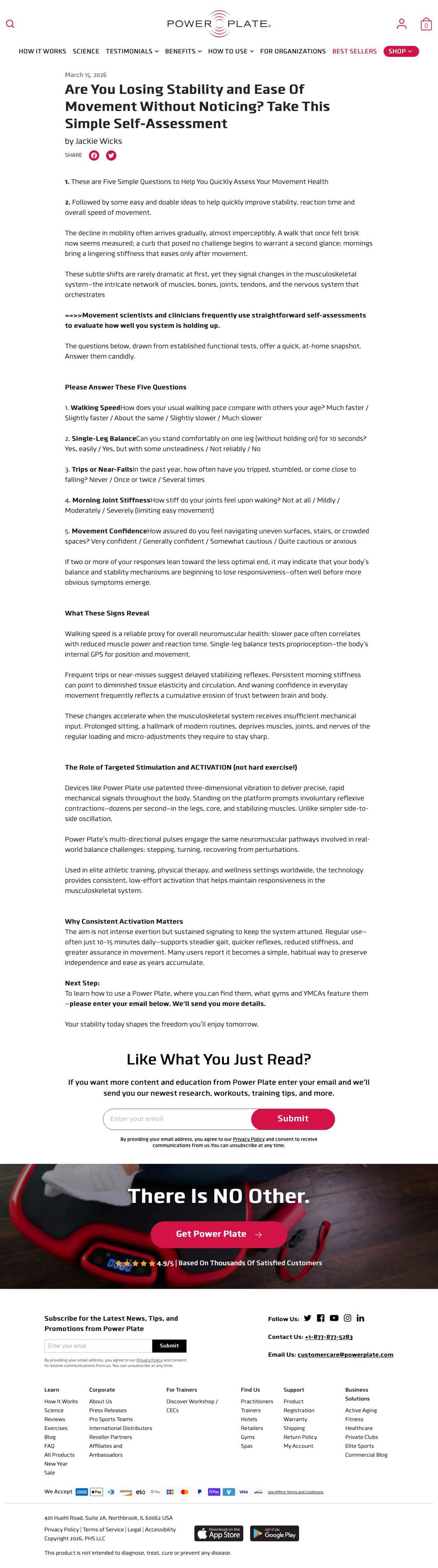 Power Plate Beauty & Wellness landing page: Are You Losing Stability and Ease Of Movement Without Noticing? Take This Simple Self-Assessment
