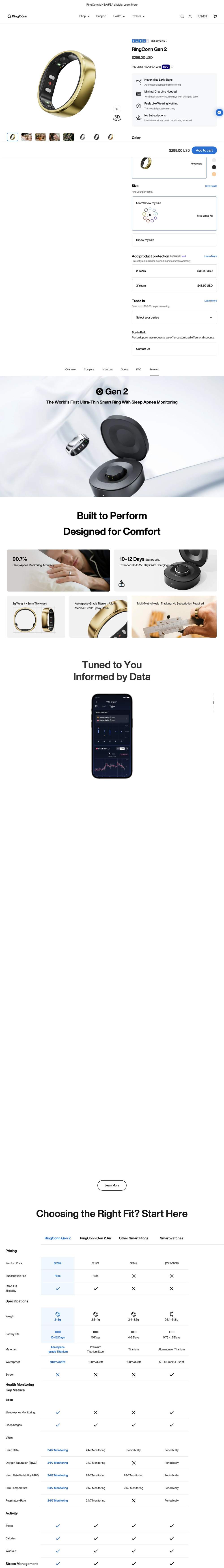 RingConn landing page: RingConn Gen 2