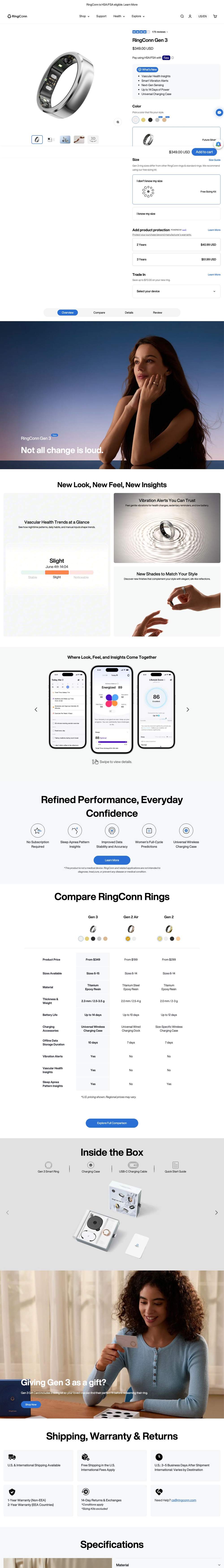 RingConn landing page: RingConn Gen 3